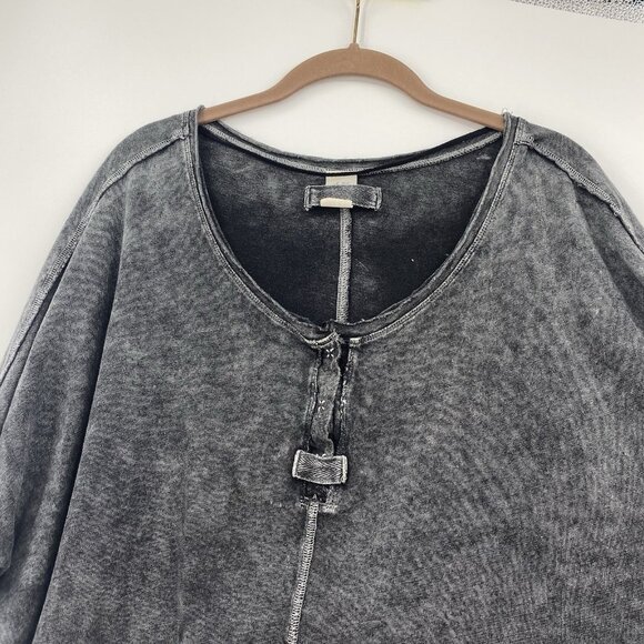 Free People XS Oversized First Base Henley Top Washed Out Black Boxy Burnout - Picture 9 of 13